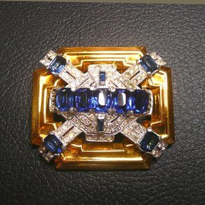 1940 McClelland Barclay Sapphire Crystal/Clear Crystal Art Deco Brooch